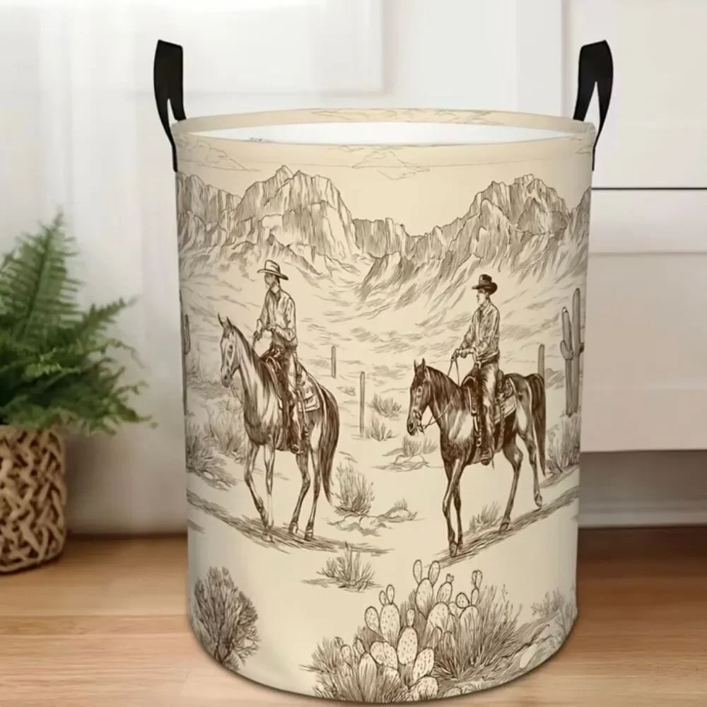 Western Cowboy Foldable Laundry Basket Waterproof Oxford Cloth For Clothes Toys